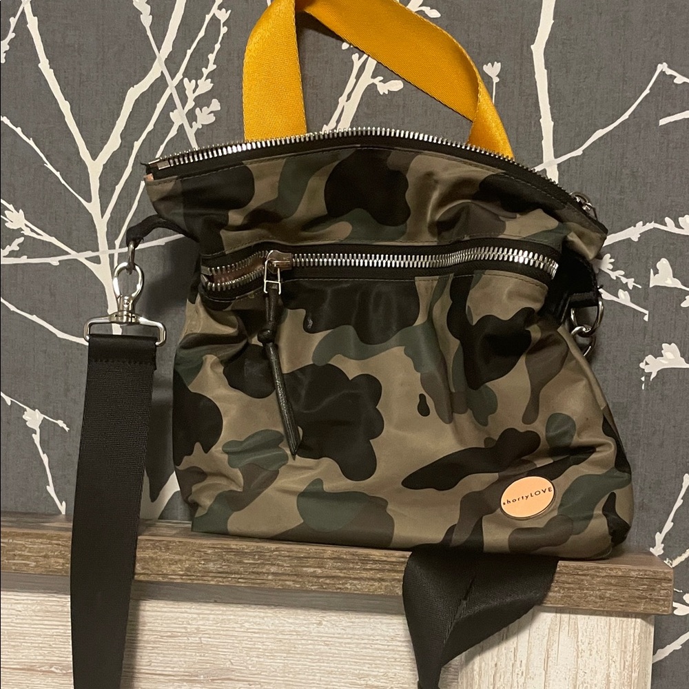 Camouflage Crossbody Bag with Yellow Handle
